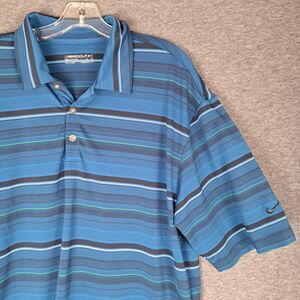 Nike Golf Dri Fit Large Blue Black Striped Men's Polo Shirt Athletic